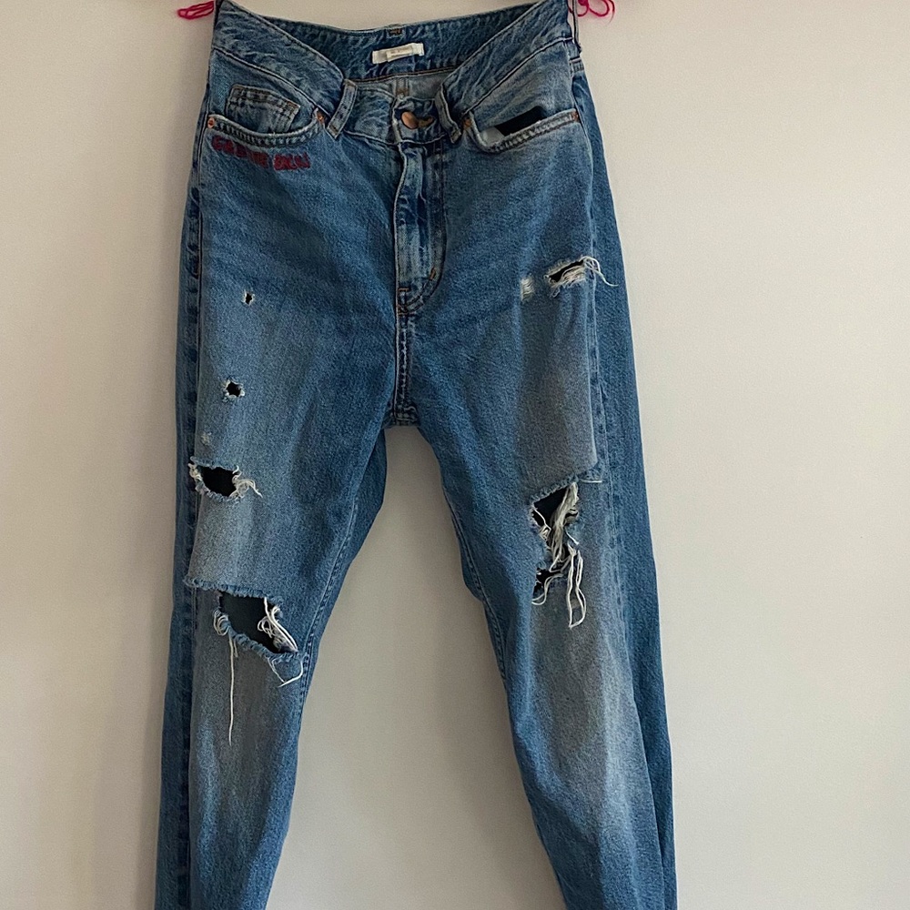 Straight Leg Embroidered Jeans / H&M